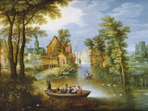 A river landscape with the Flight into Egypt